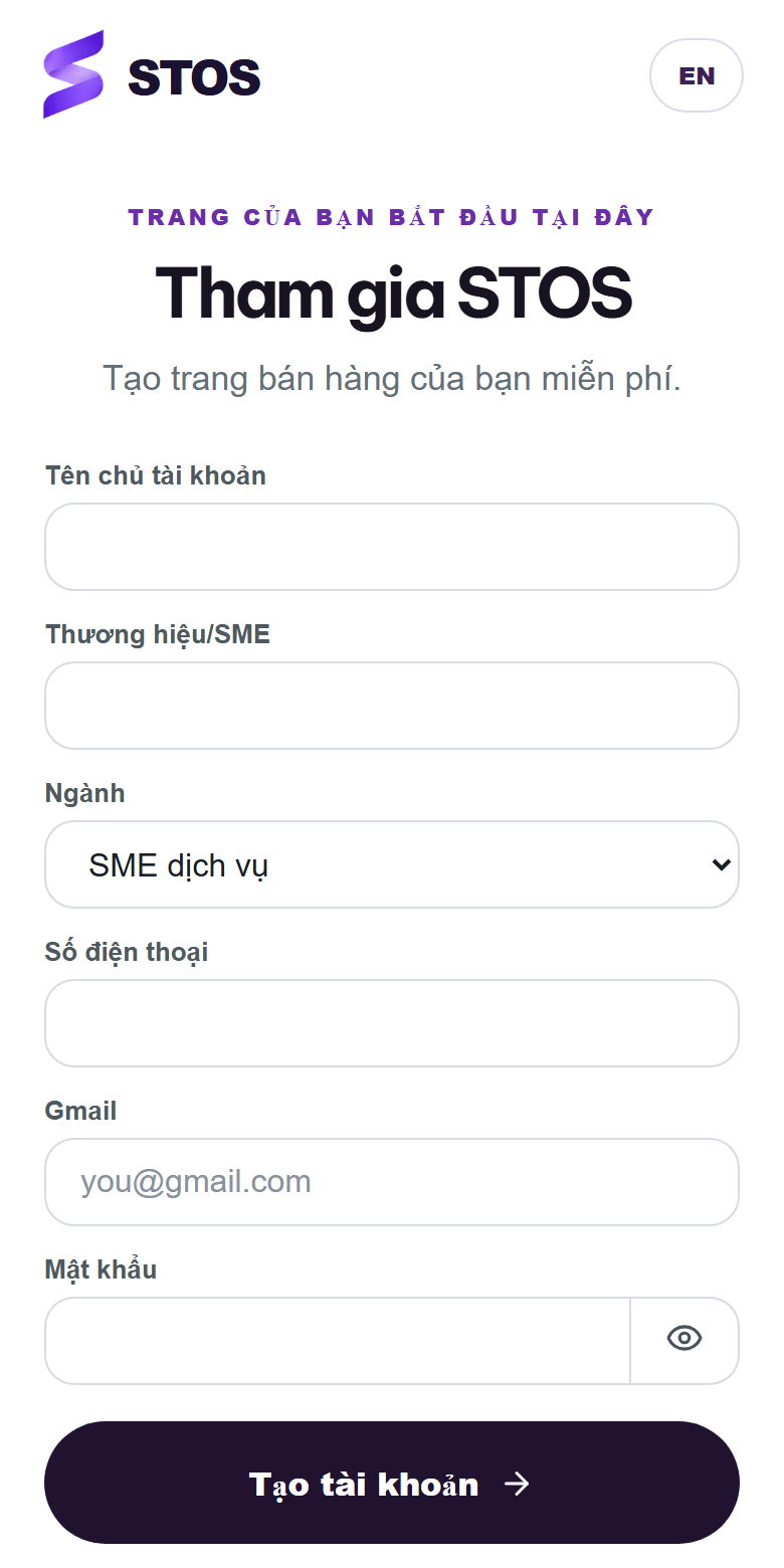 Ảnh chụp trang đăng ký STOS